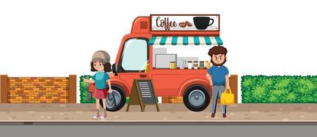 People standing by the coffee truck vector