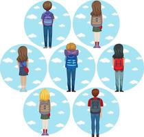 Different backpacker simple characters set vector