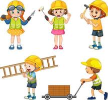 Set of construction site objects and workers vector