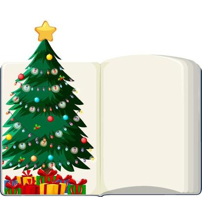 Opened blank book with Christmas tree