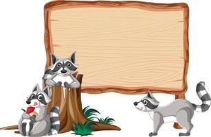 Empty wood board with raccoon cartoon vector