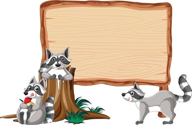 Empty wood board with raccoon cartoon