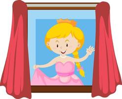 Happy princess waving hand by the window vector