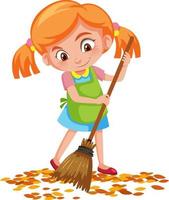 Girl sweep the leaves on the floor vector