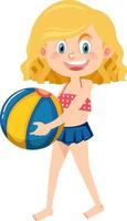 Kid holding beach ball on white background vector