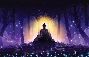 Vesak Day Background with Figure of Buddha Meditating Under the Bodhi Tree vector