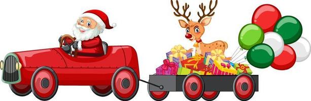 Santa driving car to delivery Christmas gifts vector