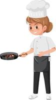 Young chef cooking steak on white background vector