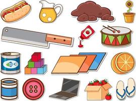 Sticker set of mixed daily objects vector