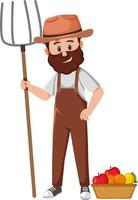 Farmer with fork and basket of fruits vector