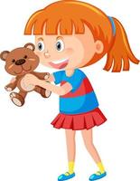 A girl holding a teddy bear toy vector