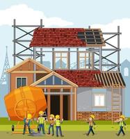 Building construction site with workers vector