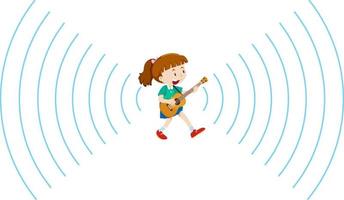 A girl playing guitar with sound wave icon vector