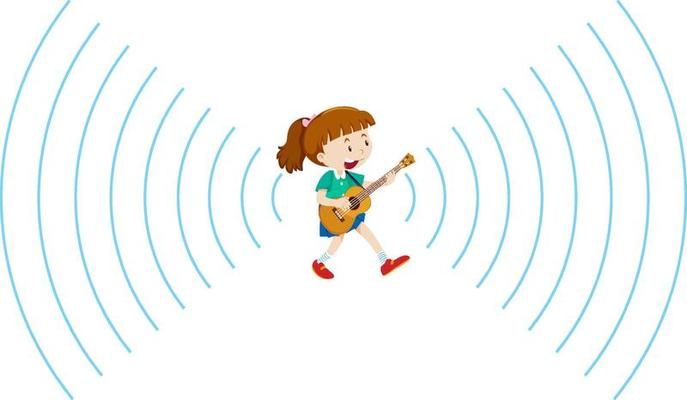 A girl playing guitar with sound wave icon