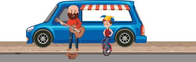 Man playing guitar on the road vector