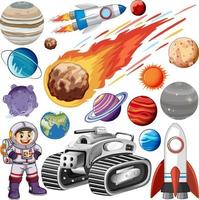 Set of space objects on white background vector
