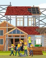 Building construction site with workers vector