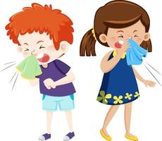 Children having a cold on white background vector