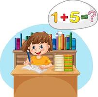 A kid doing homework with speech bubble in the library vector