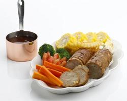Baked Meatloaf with Boiled eggs and Vegetable, Served with Mushroom Barbeque Sauce