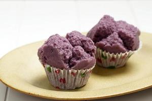 Purple Kue Mangkok or Chinese Fa Gao, Known as Fortune Cake, usually Served for Chinese New Year or Cap Go Meh photo