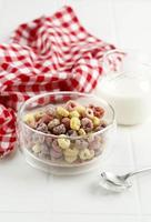 A Bowl Cereal Froot Loops with Milk for Breakfast photo