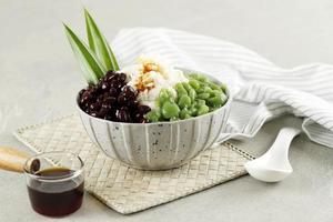 Malaysian Dessert  A Bowl of Cendol with Shredded Ice and Red Bean, Malay Popular Dessert photo