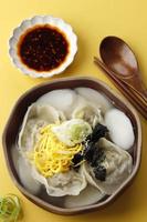 mandu guk jeongol, estofado tradicional coreano con bola de masa hervida foto