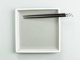 Empty Square Plate with Chopstick