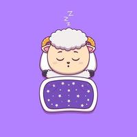 cute sheep sleeping with pillow and blanket vector