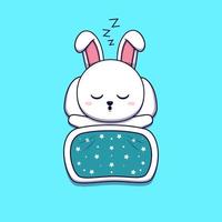 Cute rabbit sleeping with pillow and blanket vector