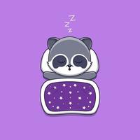 cute raccoon sleeping with pillow and blanket vector