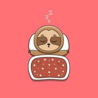 cute sloth sleeping with pillow and blanket vector