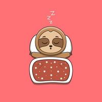 cute sloth sleeping with pillow and blanket vector