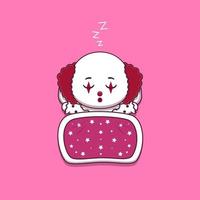 cute clown sleeping with pillow and blanket vector