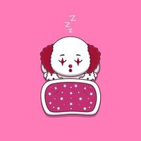 cute clown sleeping with pillow and blanket vector