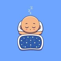 cute baby sleeping with pillow and blanket vector