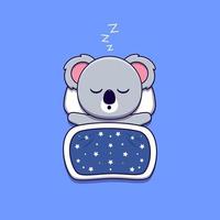 cute koala sleeping with pillow and blanket vector
