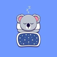 cute koala sleeping with pillow and blanket vector