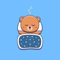 cute bear sleeping with pillow and blanket vector