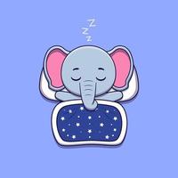 cute elephant sleeping with pillow and blanket vector