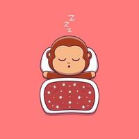 cute monkey sleeping with pillow and blanket vector
