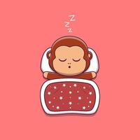 cute monkey sleeping with pillow and blanket vector