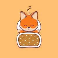 cute fox sleeping with pillow and blanket vector