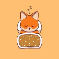 cute fox sleeping with pillow and blanket vector