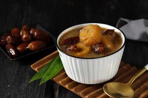 Kolak Pisang Kurma or Banana Dates Fruit Compote Made from Sliced Banana and Dates Fruit Stew in Coconut Milk and Brown Sugar photo