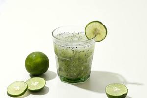Es Timun Serut, a typical Indonesian drink made from shaved cucumber with syrup, lime and basil seeds. Popular during ramadan.