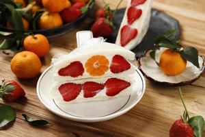 Japanese Syle Sweet Fruits Sandwich with Strawberry and Orange. photo