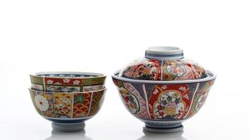 tazón tradicional de cerámica china para arroz o sopa, aislado en blanco foto