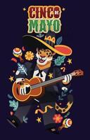 un jaguar tocando la guitarra en la celebración del cinco de mayo vector